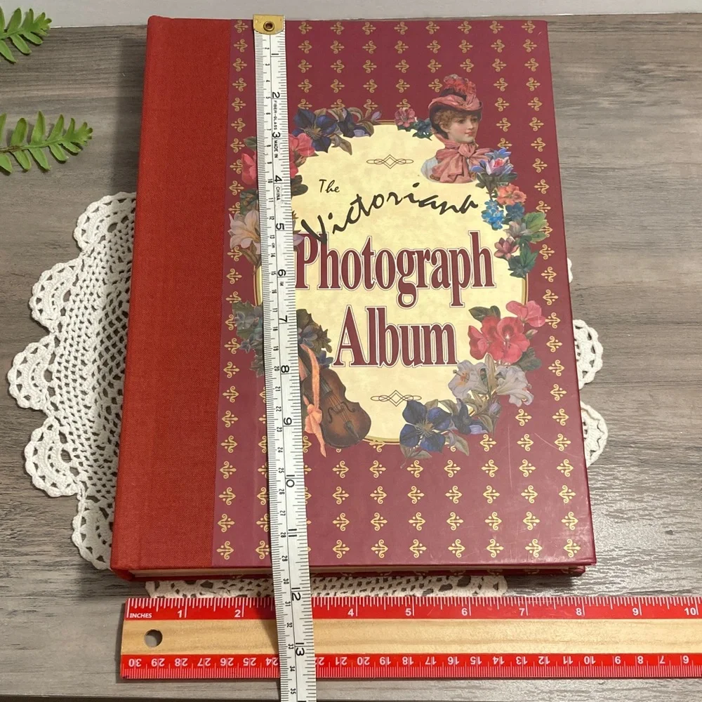 Vintage Victorian Photograph Album  Red Floral Cover